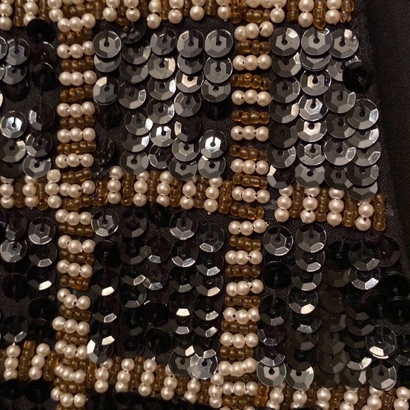 Vintage Effeci Beaded Sequined Vest, Black White Gold Checks. SZ L - Picture 4 of 6